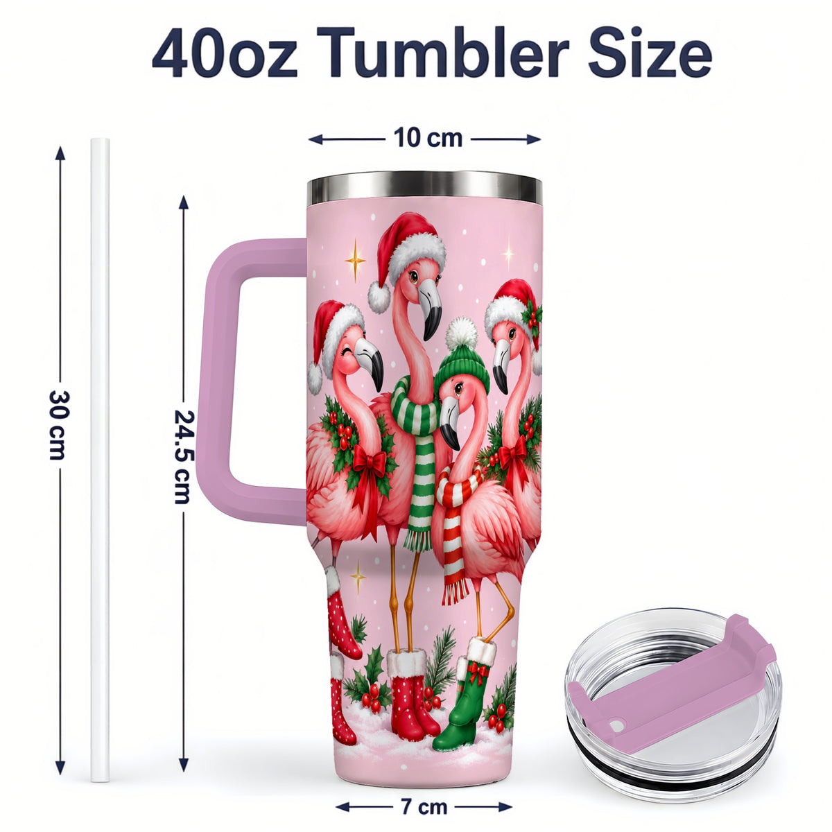 #pl[40oz|Pink] Christmas Flamingo 40oz Tumbler, Winter Pink Bird Artwork