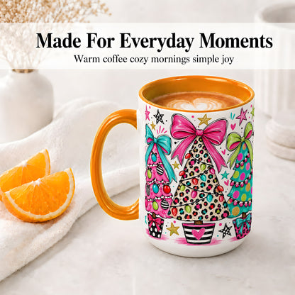 #pl[15oz|Orange] Funky Christmas Trees Accent Mug, Ceramic Coffee Cup