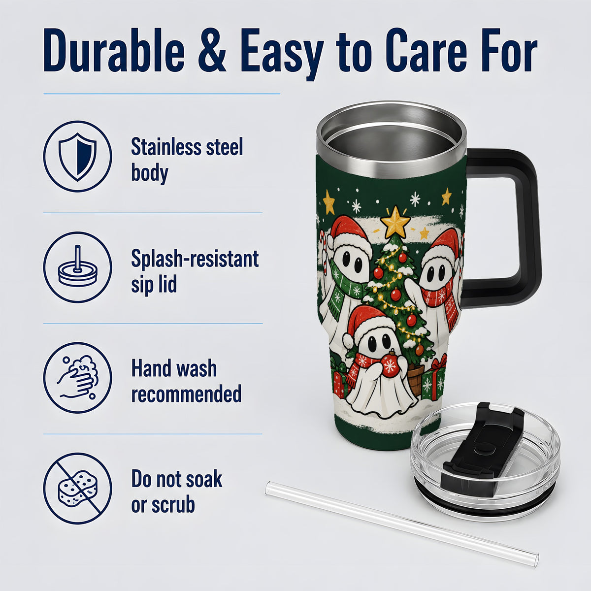 #pl[40oz|Black] Christmas Ghost 40oz Tumbler, Playful Winter Ghost Artwork