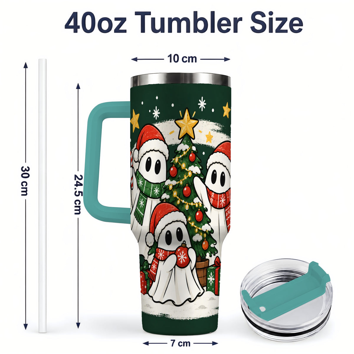 #pl[40oz|Green] Christmas Ghost 40oz Tumbler, Playful Winter Ghost Artwork