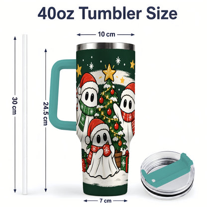 #pl[40oz|Green] Christmas Ghost 40oz Tumbler, Playful Winter Ghost Artwork