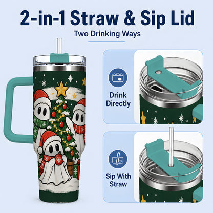 #pl[40oz|Green] Christmas Ghost 40oz Tumbler, Playful Winter Ghost Artwork