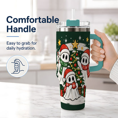 #pl[40oz|Green] Christmas Ghost 40oz Tumbler, Playful Winter Ghost Artwork