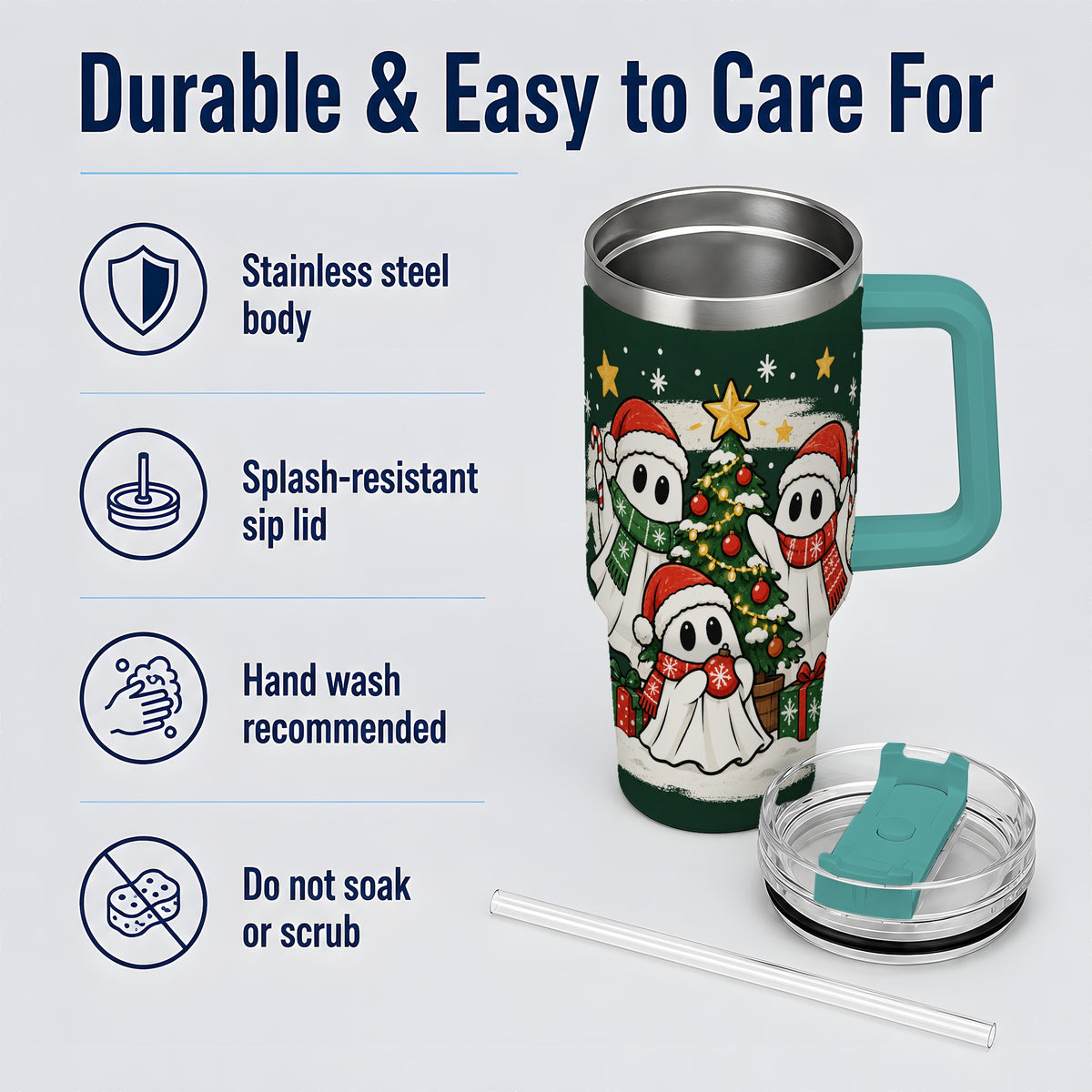 #pl[40oz|Green] Christmas Ghost 40oz Tumbler, Playful Winter Ghost Artwork