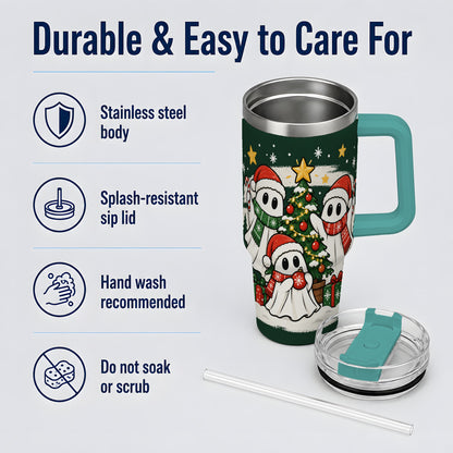 #pl[40oz|Green] Christmas Ghost 40oz Tumbler, Playful Winter Ghost Artwork