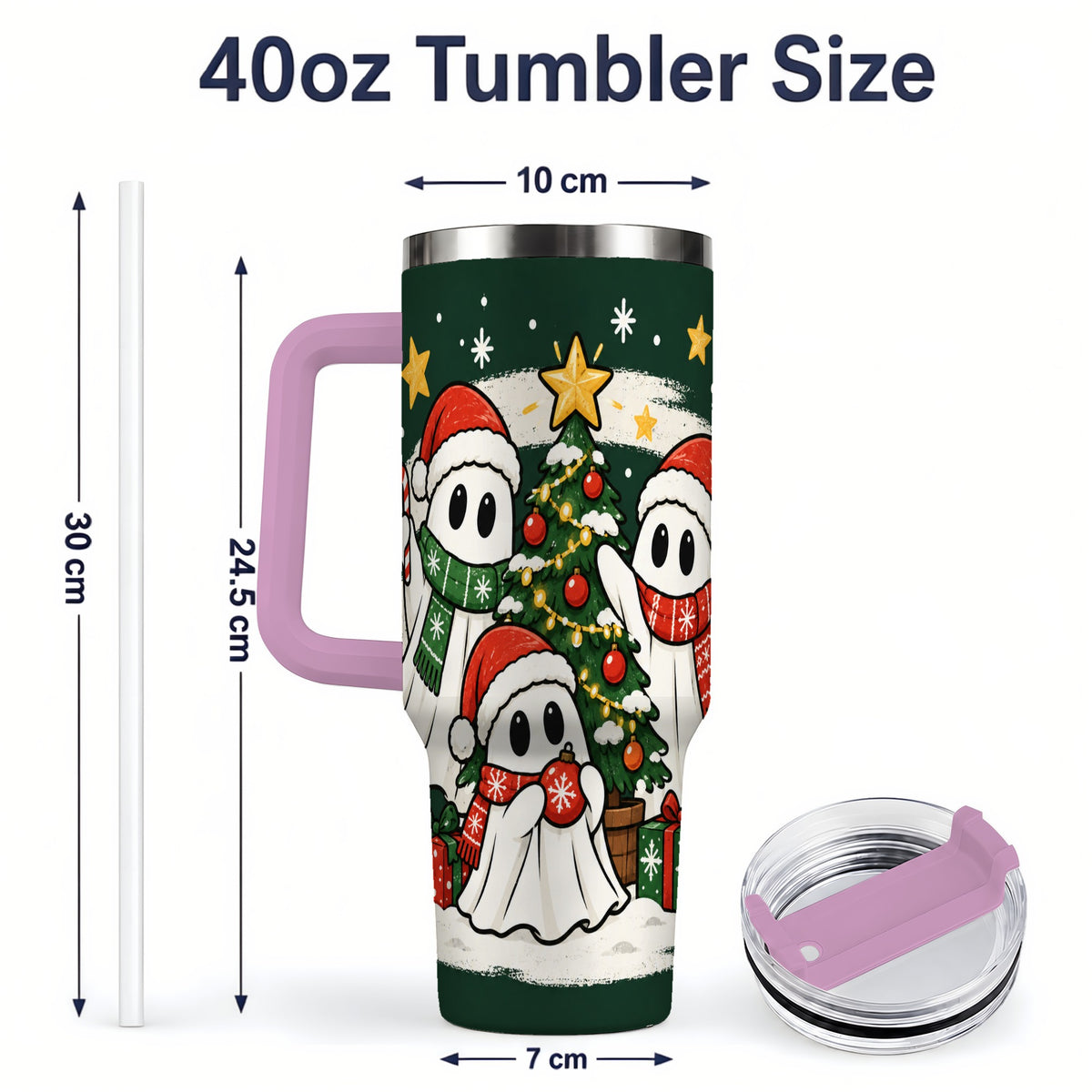 #pl[40oz|Pink] Christmas Ghost 40oz Tumbler, Playful Winter Ghost Artwork