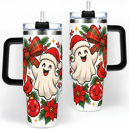 #pl[40oz|Black] Christmas Ghost 40oz Tumbler, Festive Floral Winter Artwork