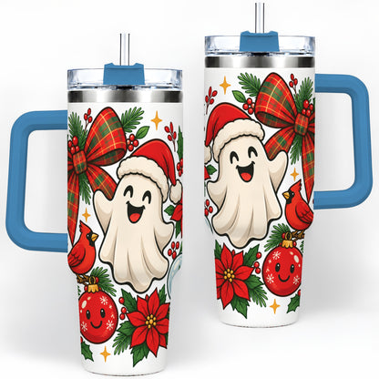 #pl[40oz|Blue] Christmas Ghost 40oz Tumbler, Festive Floral Winter Artwork
