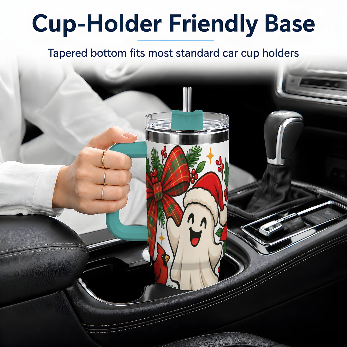 #pl[40oz|Green] Christmas Ghost 40oz Tumbler, Festive Floral Winter Artwork