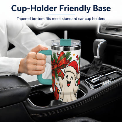 #pl[40oz|Green] Christmas Ghost 40oz Tumbler, Festive Floral Winter Artwork