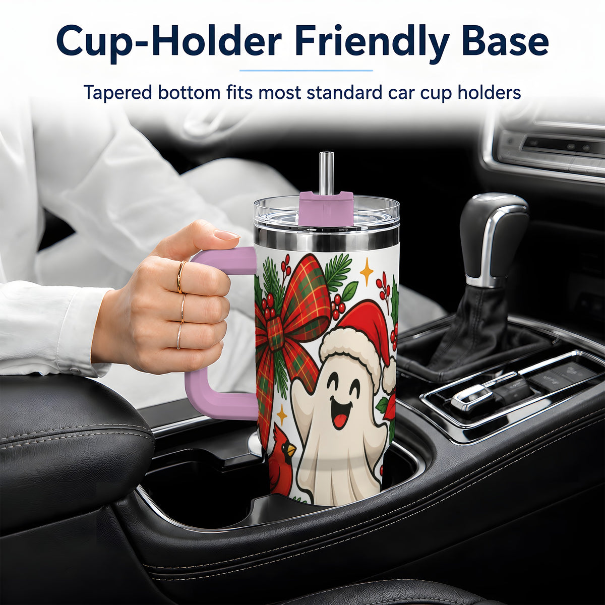 #pl[40oz|Pink] Christmas Ghost 40oz Tumbler, Festive Floral Winter Artwork