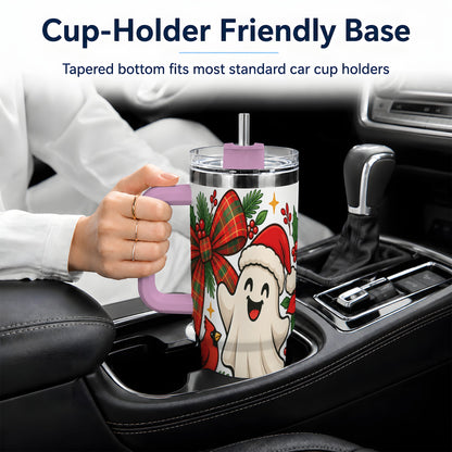 #pl[40oz|Pink] Christmas Ghost 40oz Tumbler, Festive Floral Winter Artwork