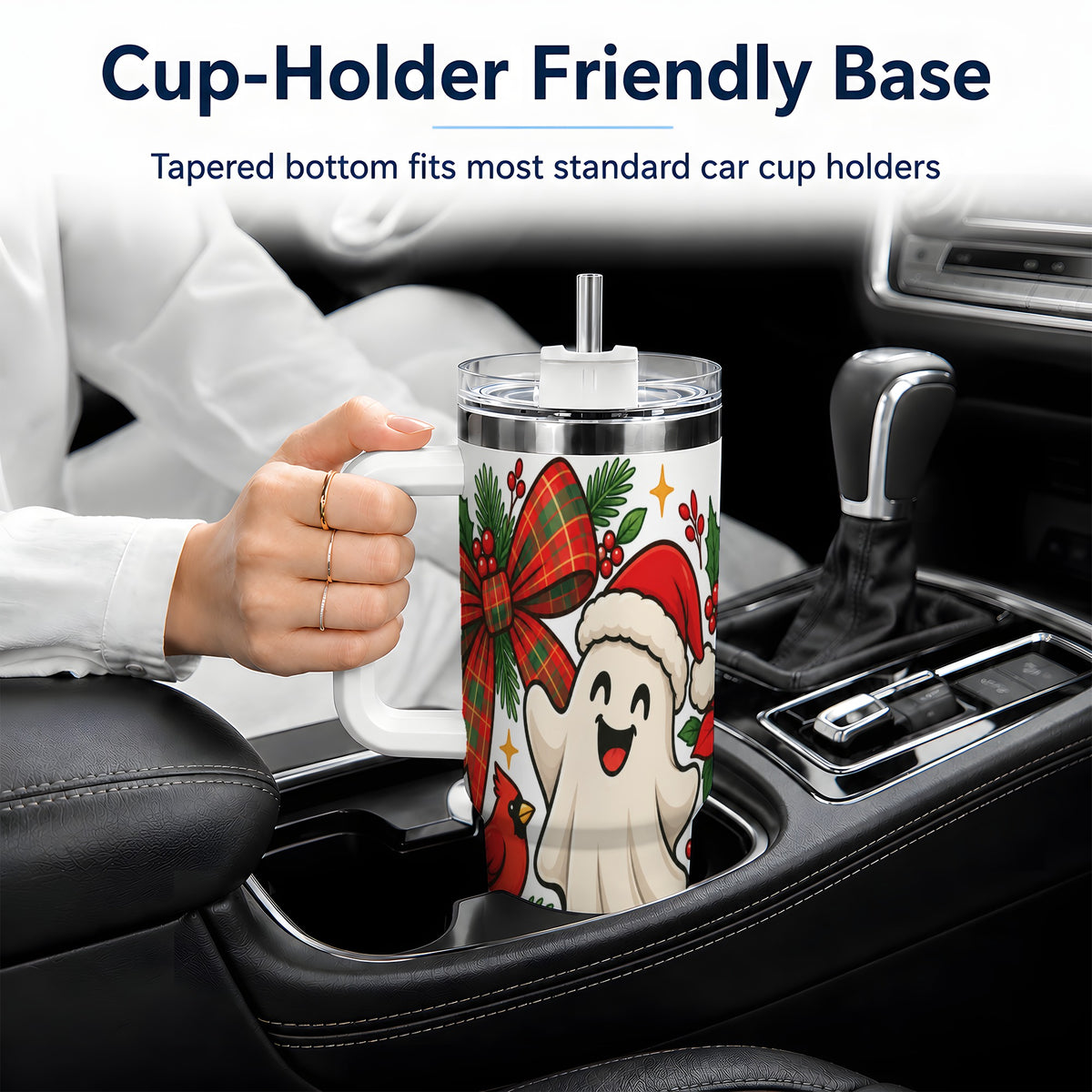 #pl[40oz|White] Christmas Ghost 40oz Tumbler, Festive Floral Winter Artwork