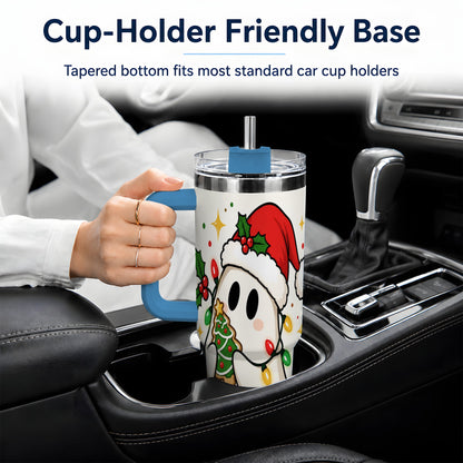 #pl[40oz|Blue] Christmas Ghost 40oz Tumbler, Santa Hat Winter Lights Artwork
