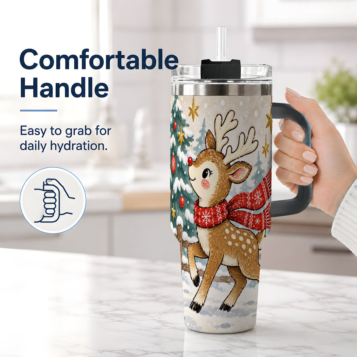 #pl[40oz|Black] Christmas Reindeer 40oz Tumbler, Winter Woodland Drinkware