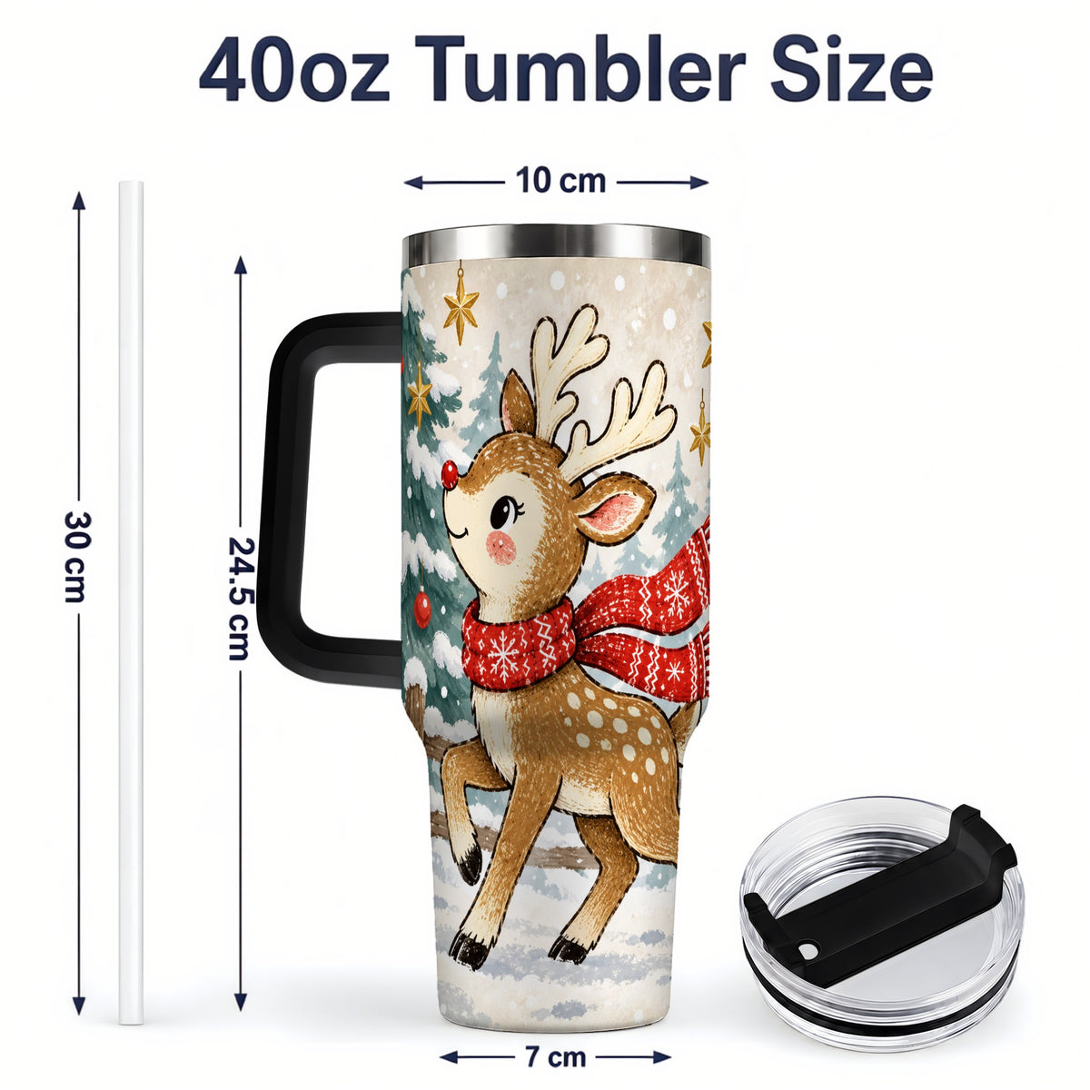 #pl[40oz|Black] Christmas Reindeer 40oz Tumbler, Winter Woodland Drinkware