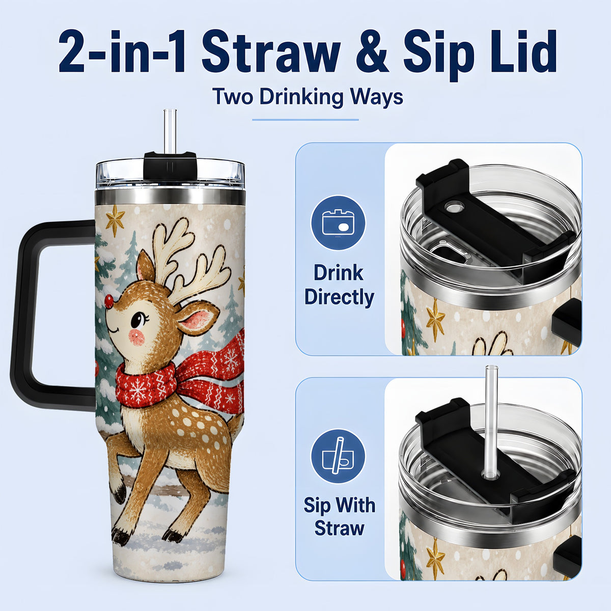 #pl[40oz|Black] Christmas Reindeer 40oz Tumbler, Winter Woodland Drinkware