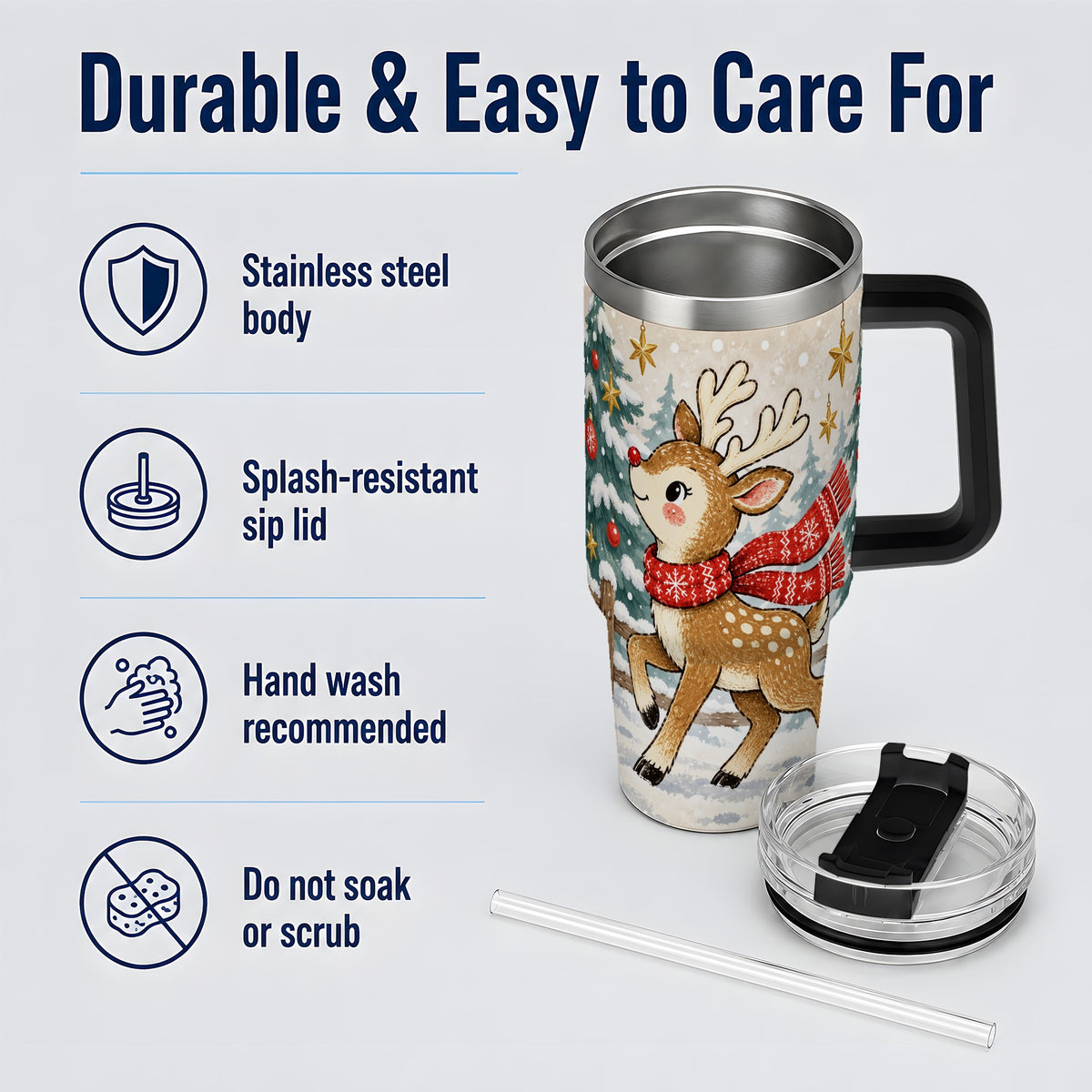 #pl[40oz|Black] Christmas Reindeer 40oz Tumbler, Winter Woodland Drinkware