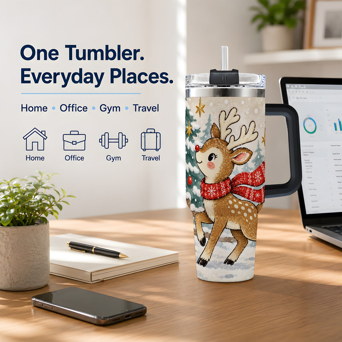 #pl[40oz|Black] Christmas Reindeer 40oz Tumbler, Winter Woodland Drinkware