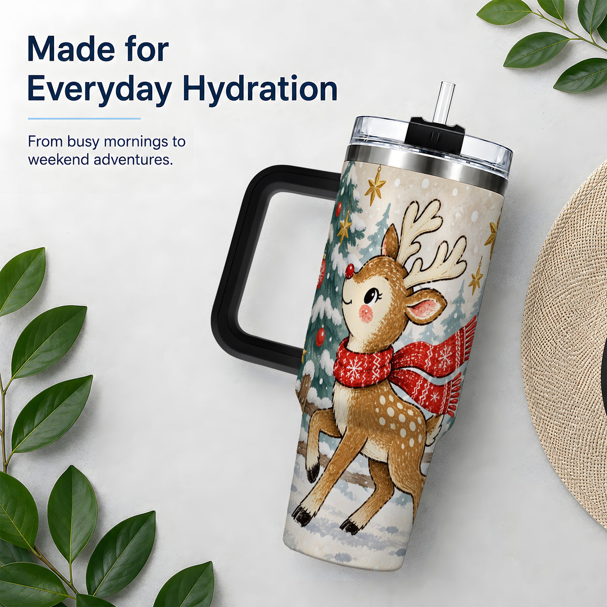 #pl[40oz|Black] Christmas Reindeer 40oz Tumbler, Winter Woodland Drinkware