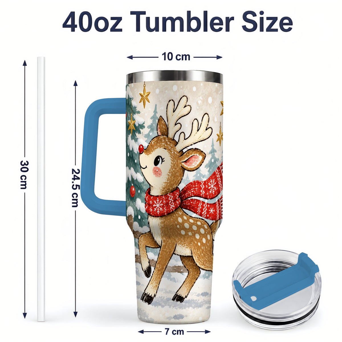 #pl[40oz|Blue] Christmas Reindeer 40oz Tumbler, Winter Woodland Drinkware