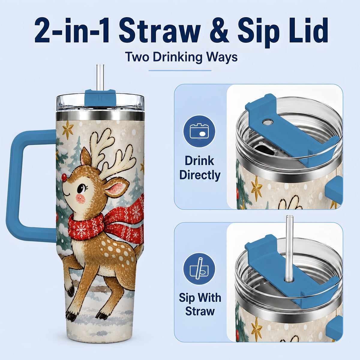 #pl[40oz|Blue] Christmas Reindeer 40oz Tumbler, Winter Woodland Drinkware