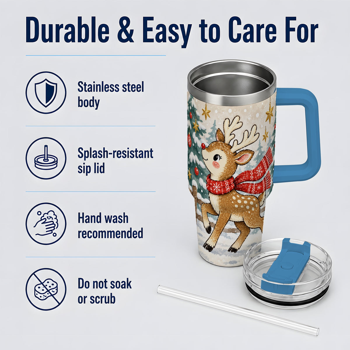 #pl[40oz|Blue] Christmas Reindeer 40oz Tumbler, Winter Woodland Drinkware