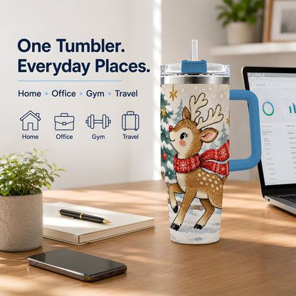 #pl[40oz|Blue] Christmas Reindeer 40oz Tumbler, Winter Woodland Drinkware