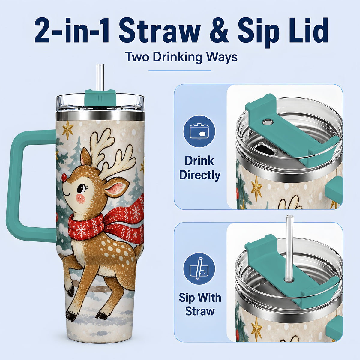 #pl[40oz|Green] Christmas Reindeer 40oz Tumbler, Winter Woodland Drinkware