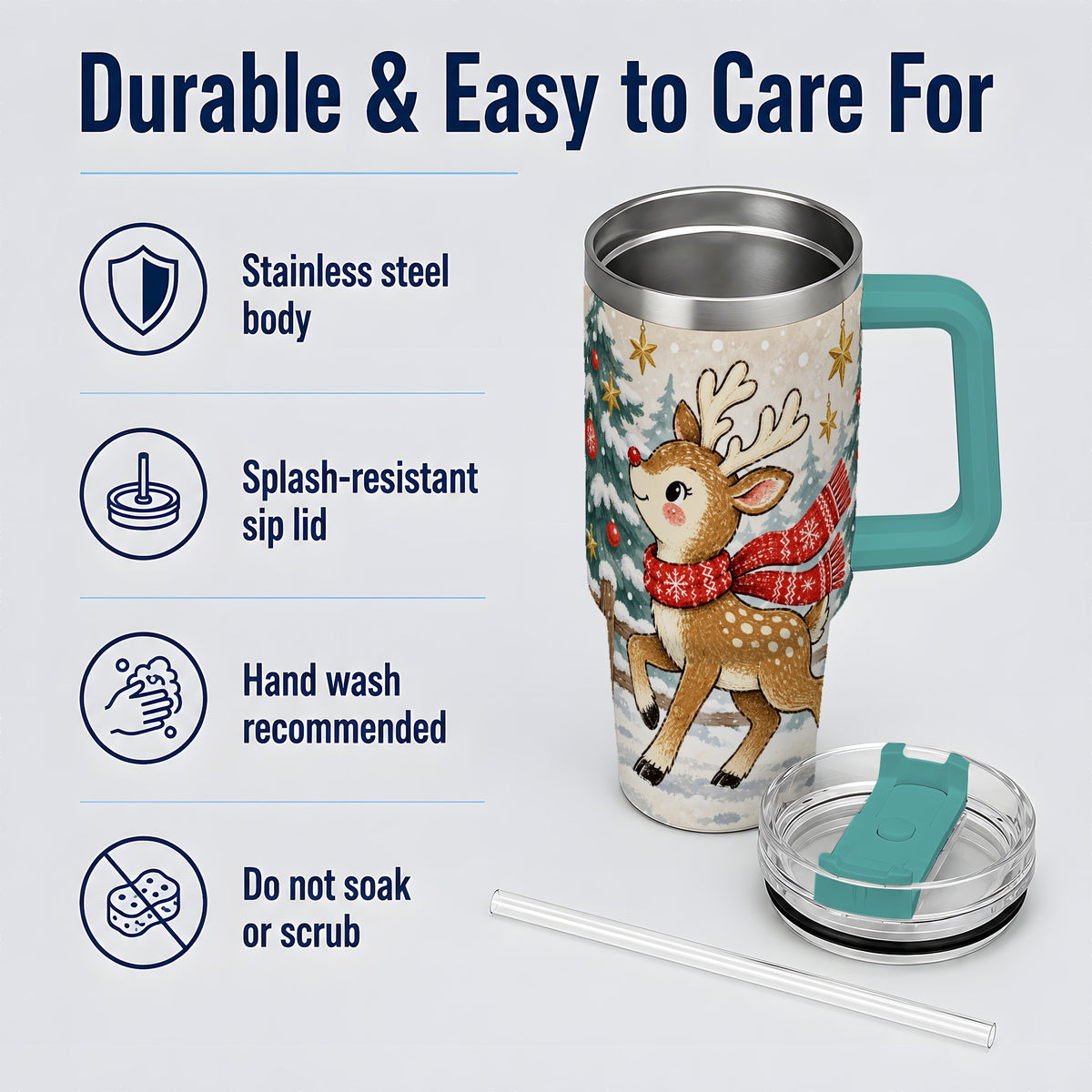 #pl[40oz|Green] Christmas Reindeer 40oz Tumbler, Winter Woodland Drinkware