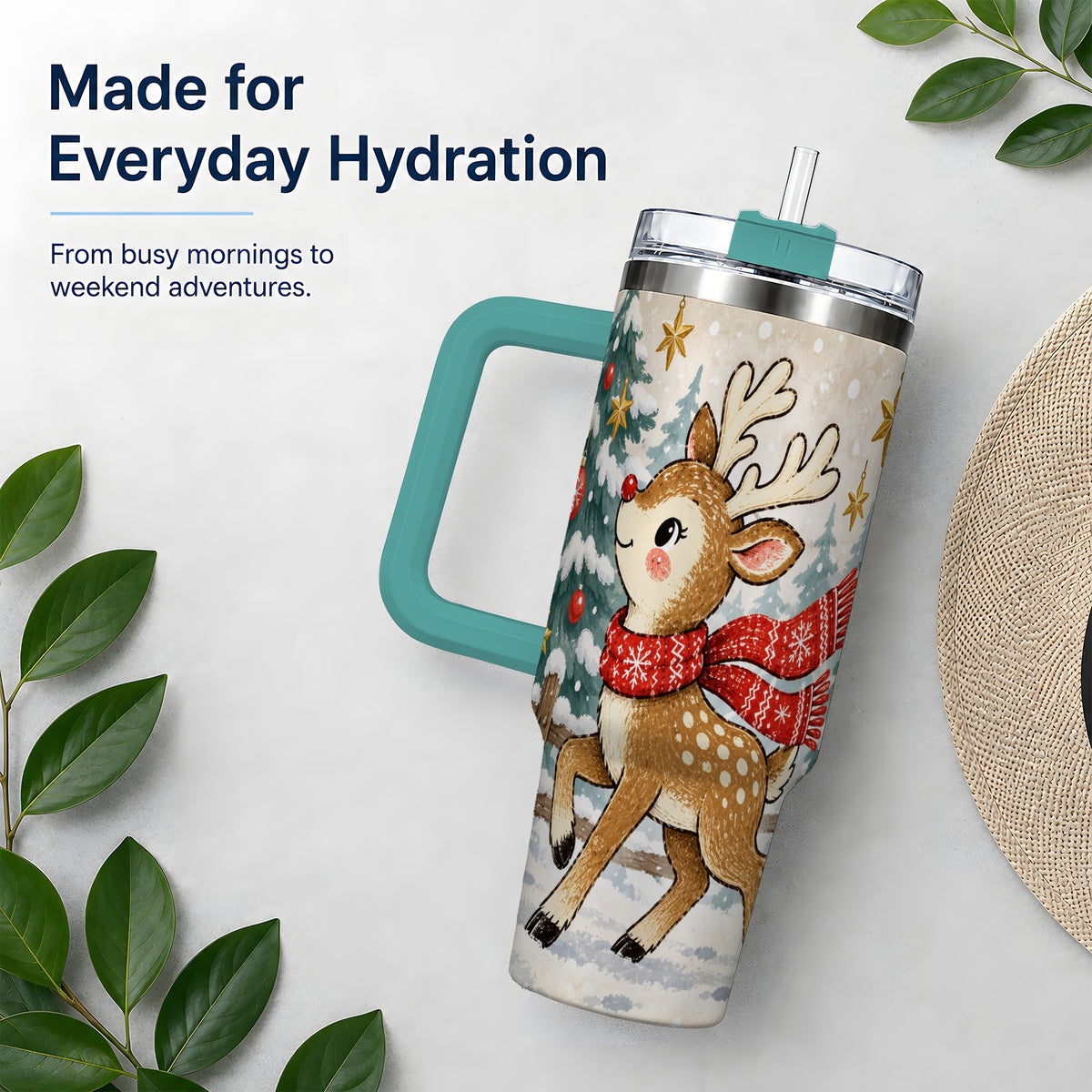 #pl[40oz|Green] Christmas Reindeer 40oz Tumbler, Winter Woodland Drinkware
