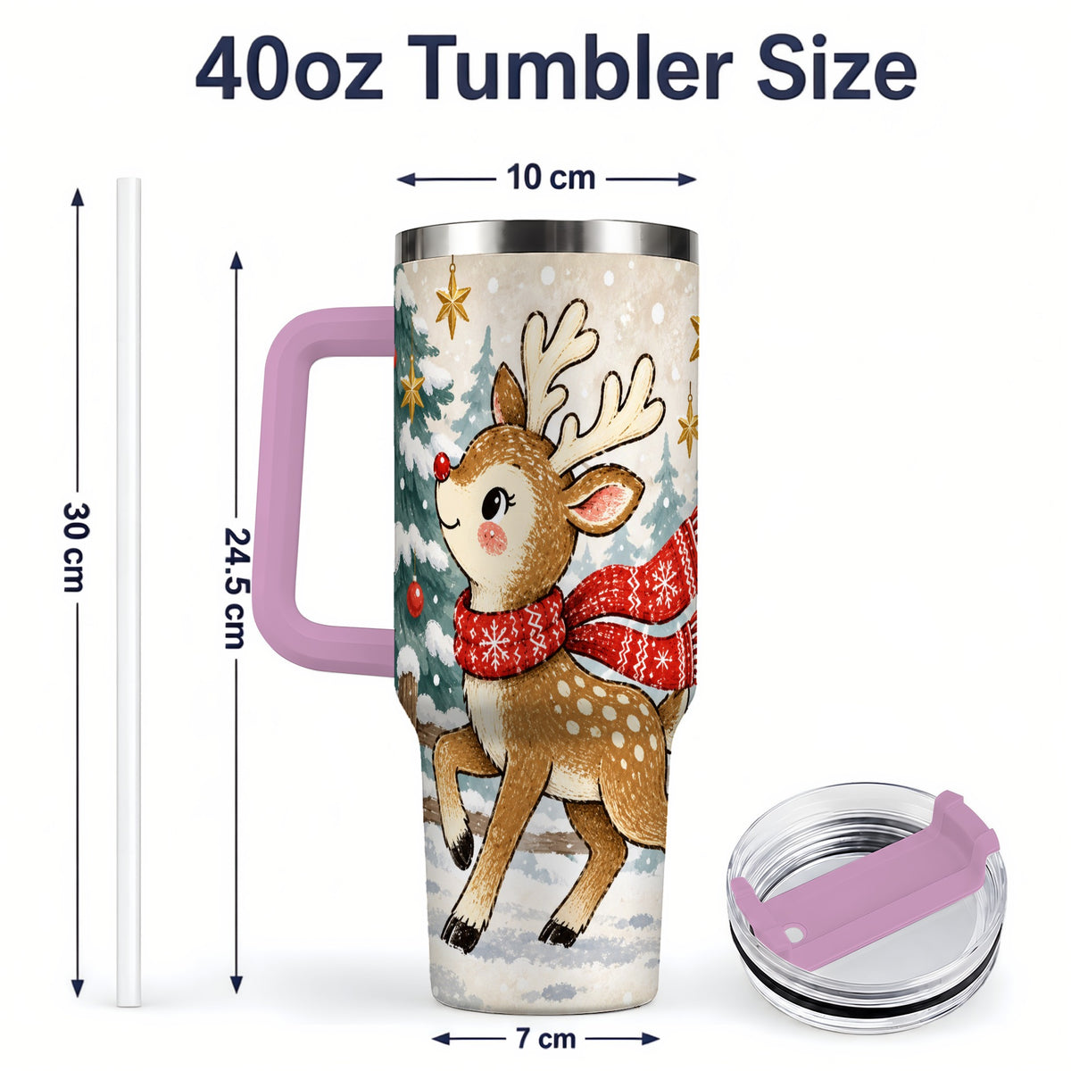 #pl[40oz|Pink] Christmas Reindeer 40oz Tumbler, Winter Woodland Drinkware