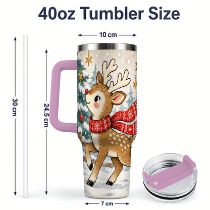#pl[40oz|Pink] Christmas Reindeer 40oz Tumbler, Winter Woodland Drinkware