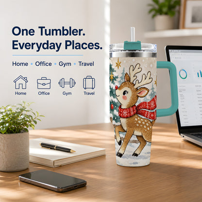 #pl[40oz|Green] Christmas Reindeer 40oz Tumbler, Winter Woodland Drinkware