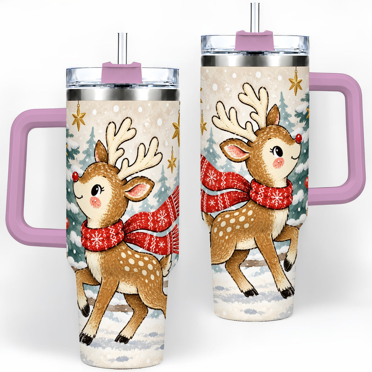 #pl[40oz|Pink] Christmas Reindeer 40oz Tumbler, Winter Woodland Drinkware