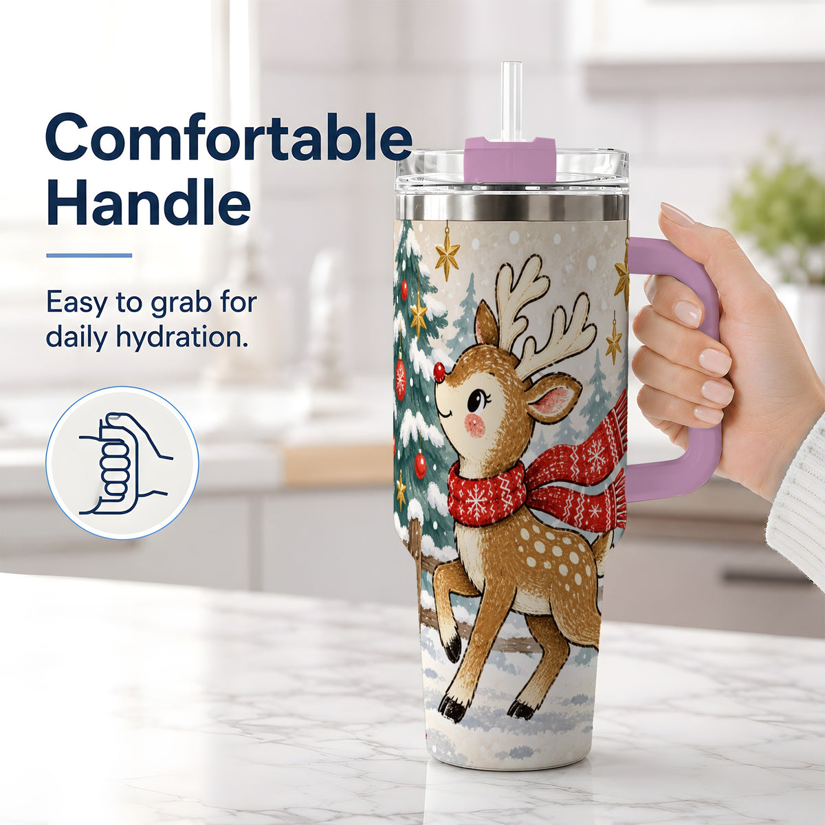 #pl[40oz|Pink] Christmas Reindeer 40oz Tumbler, Winter Woodland Drinkware