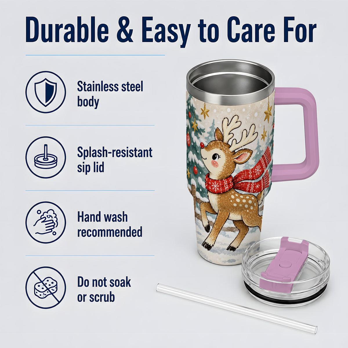 #pl[40oz|Pink] Christmas Reindeer 40oz Tumbler, Winter Woodland Drinkware