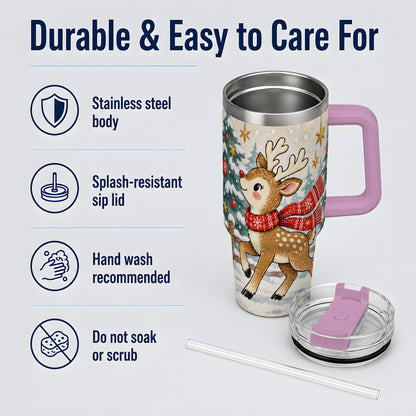 #pl[40oz|Pink] Christmas Reindeer 40oz Tumbler, Winter Woodland Drinkware