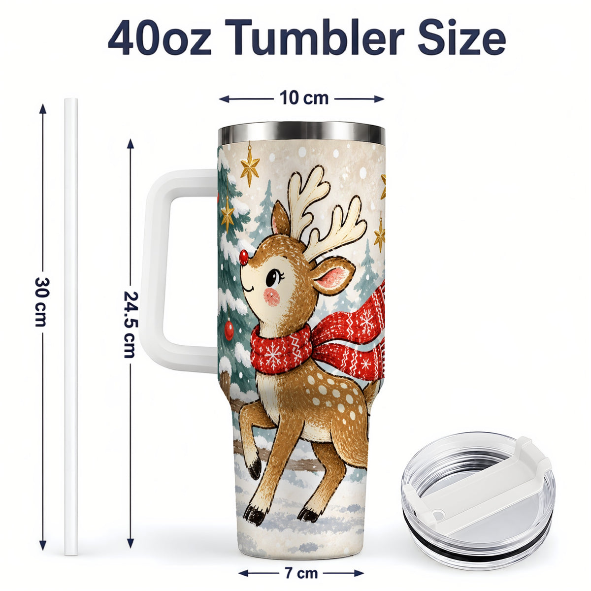 #pl[40oz|White] Christmas Reindeer 40oz Tumbler, Winter Woodland Drinkware