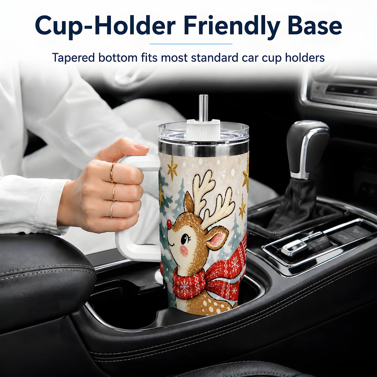 #pl[40oz|White] Christmas Reindeer 40oz Tumbler, Winter Woodland Drinkware