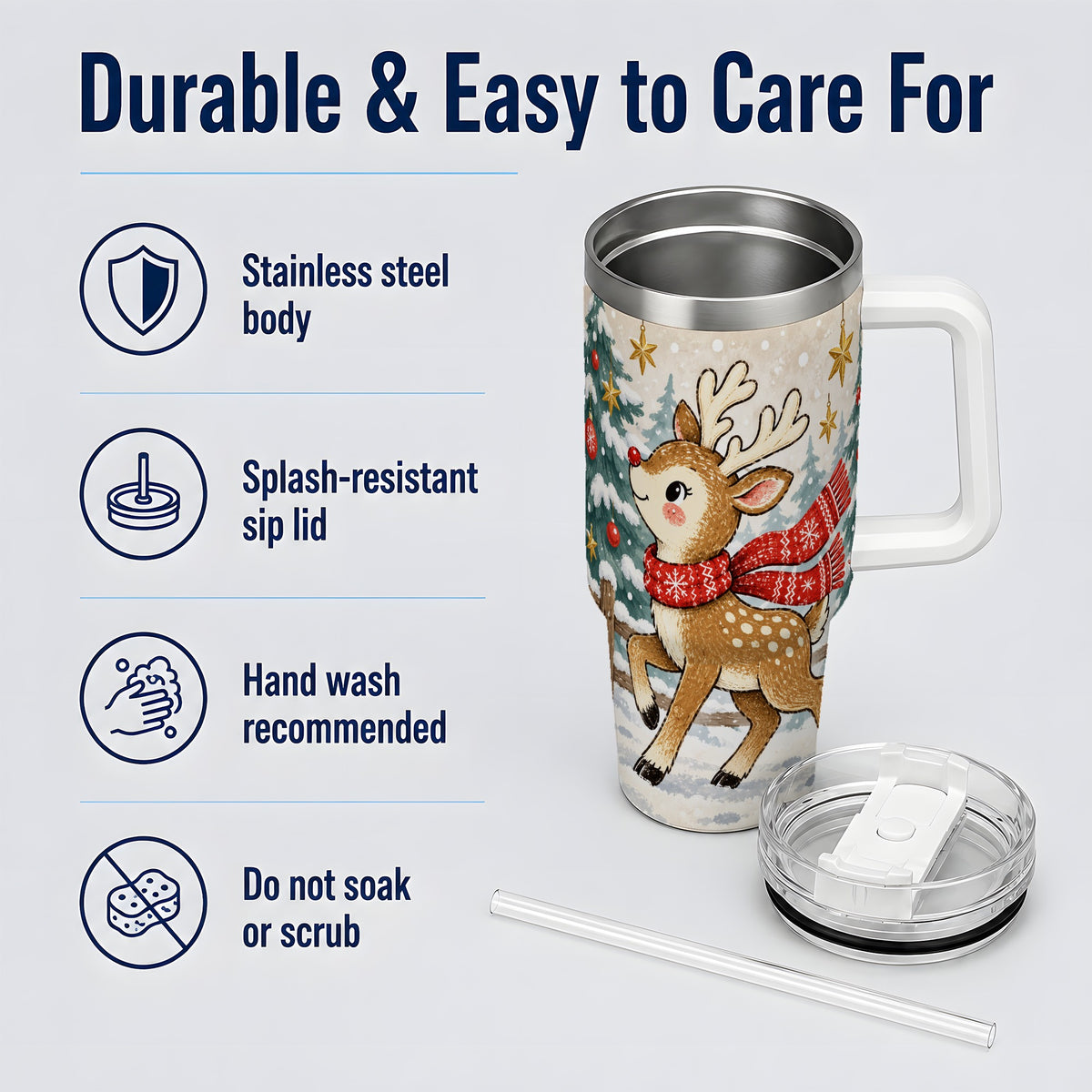 #pl[40oz|White] Christmas Reindeer 40oz Tumbler, Winter Woodland Drinkware