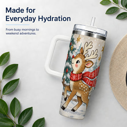 #pl[40oz|White] Christmas Reindeer 40oz Tumbler, Winter Woodland Drinkware
