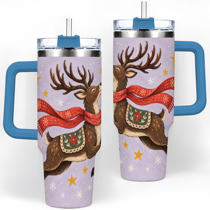 #pl[40oz|Blue] Christmas Reindeer 40oz Tumbler, Festive Starry Deer Artwork