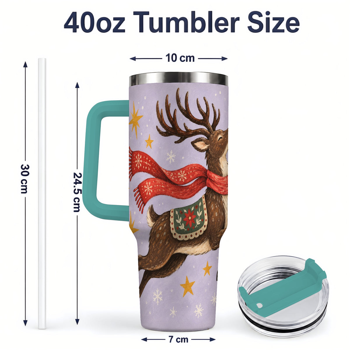 #pl[40oz|Green] Christmas Reindeer 40oz Tumbler, Festive Starry Deer Artwork