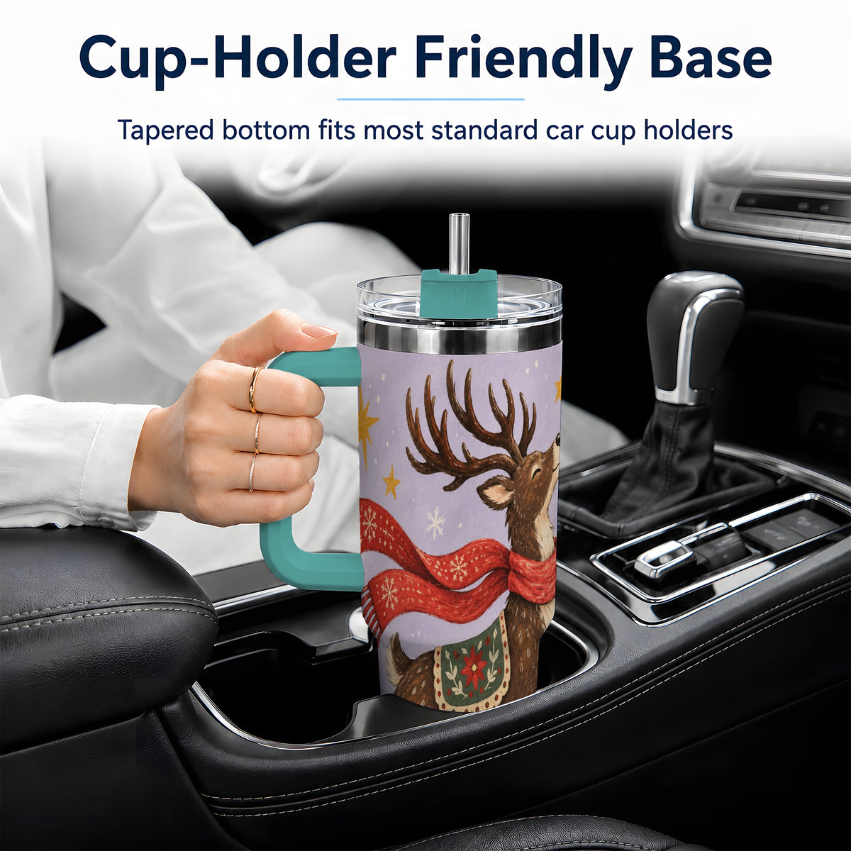 #pl[40oz|Green] Christmas Reindeer 40oz Tumbler, Festive Starry Deer Artwork