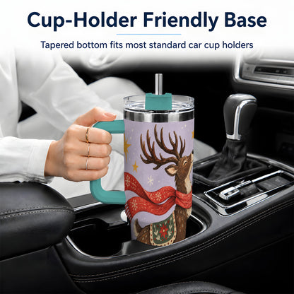 #pl[40oz|Green] Christmas Reindeer 40oz Tumbler, Festive Starry Deer Artwork