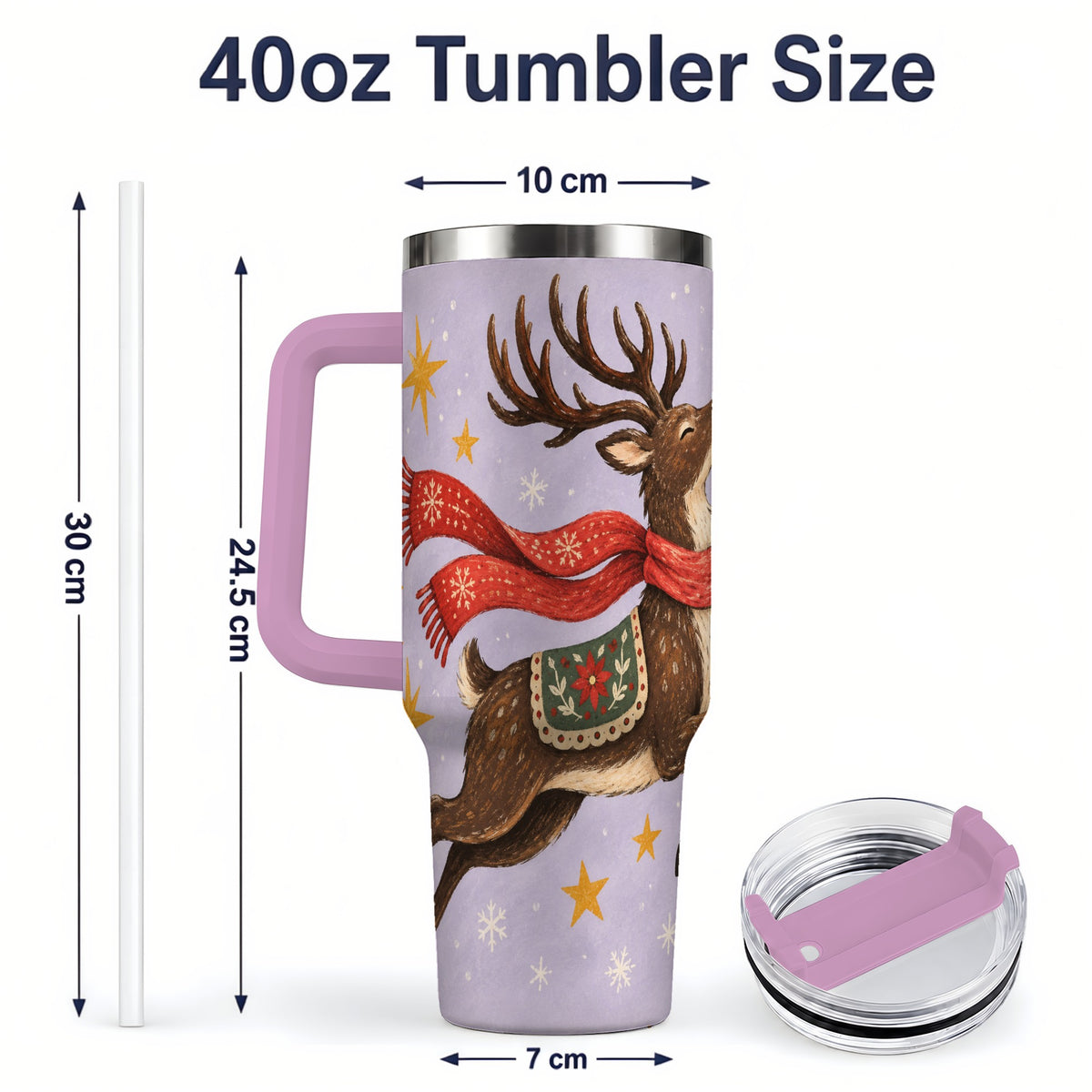 #pl[40oz|Pink] Christmas Reindeer 40oz Tumbler, Festive Starry Deer Artwork