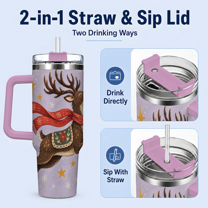 #pl[40oz|Pink] Christmas Reindeer 40oz Tumbler, Festive Starry Deer Artwork