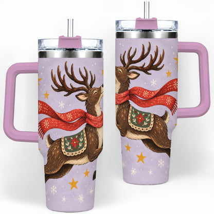 #pl[40oz|Pink] Christmas Reindeer 40oz Tumbler, Festive Starry Deer Artwork