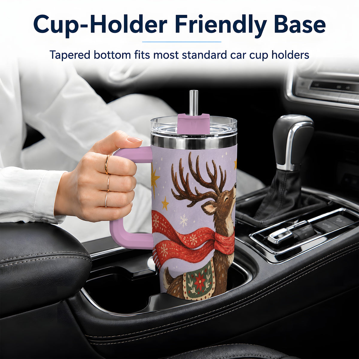 #pl[40oz|Pink] Christmas Reindeer 40oz Tumbler, Festive Starry Deer Artwork